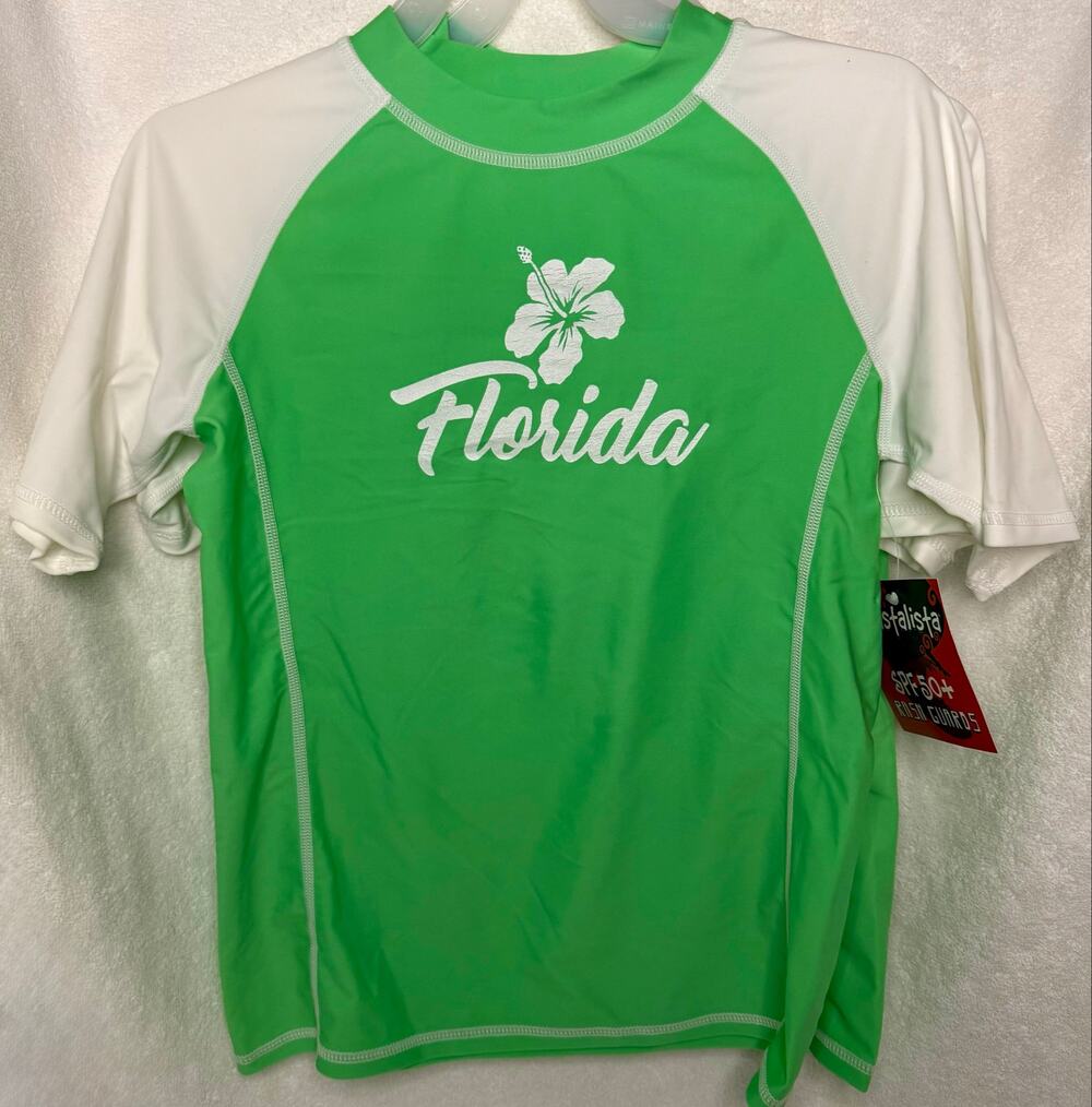 Grn XL Coastalista Rash Guard Swim Shirt SPF50 FLORIDA Souvenir Tourist Holiday